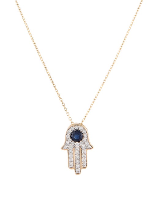Necklace 14K Sapphire & Diamond Hamsa Pendant Necklace