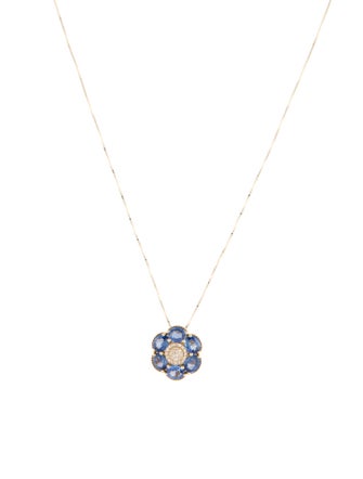Necklace 14K 2.29ctw Sapphire & Diamond Flower Pendant Necklace