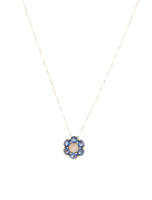 Necklace 14K 2.29ctw Sapphire & Diamond Flower Pendant Necklace