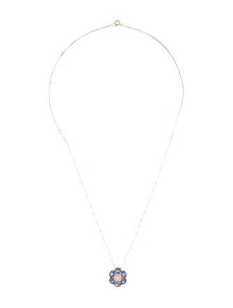 Necklace 14K 2.29ctw Sapphire & Diamond Flower Pendant Necklace