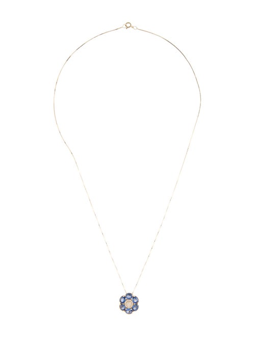 Necklace 14K 2.29ctw Sapphire & Diamond Flower Pendant Necklace