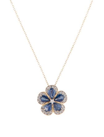 Necklace 14K 1.03ctw Sapphire & Diamond Flower Pendant Necklace