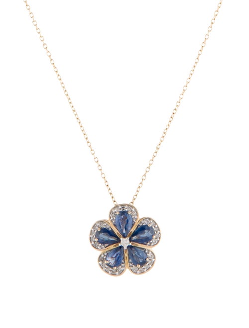 Necklace 14K 1.03ctw Sapphire & Diamond Flower Pendant Necklace