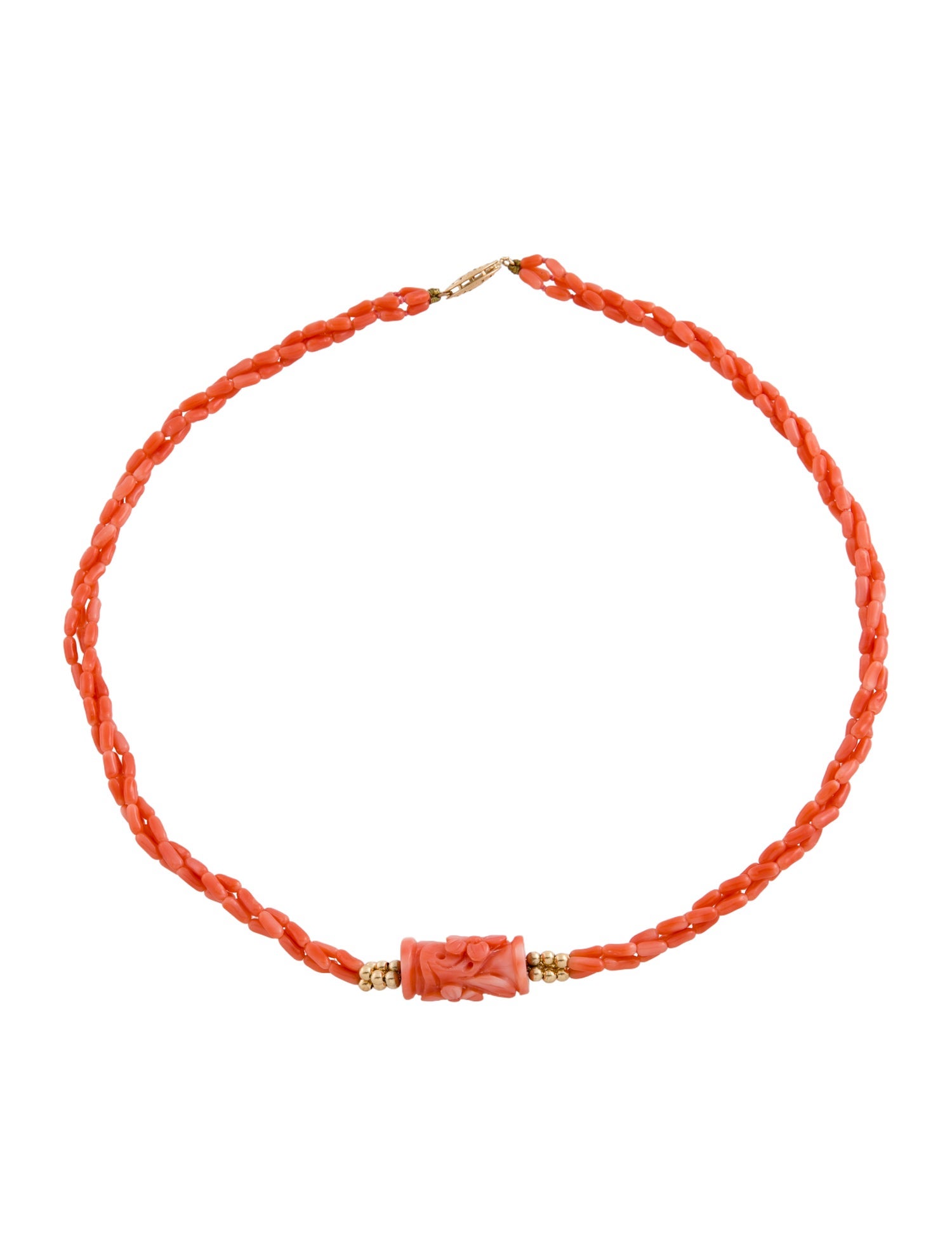 Necklace 14K Coral Beaded Triple Strand