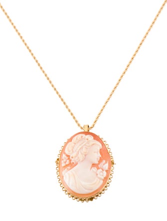 Necklace 18K Shell Cameo Brooch Pendant Necklace