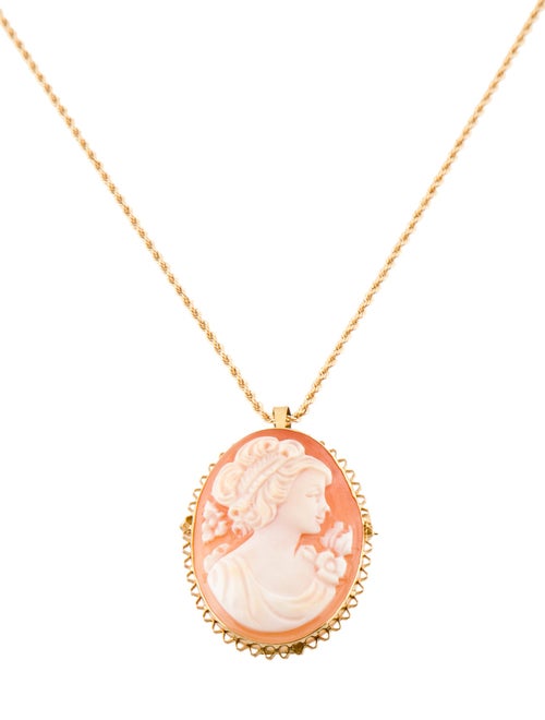 Necklace 18K Shell Cameo Brooch Pendant Necklace
