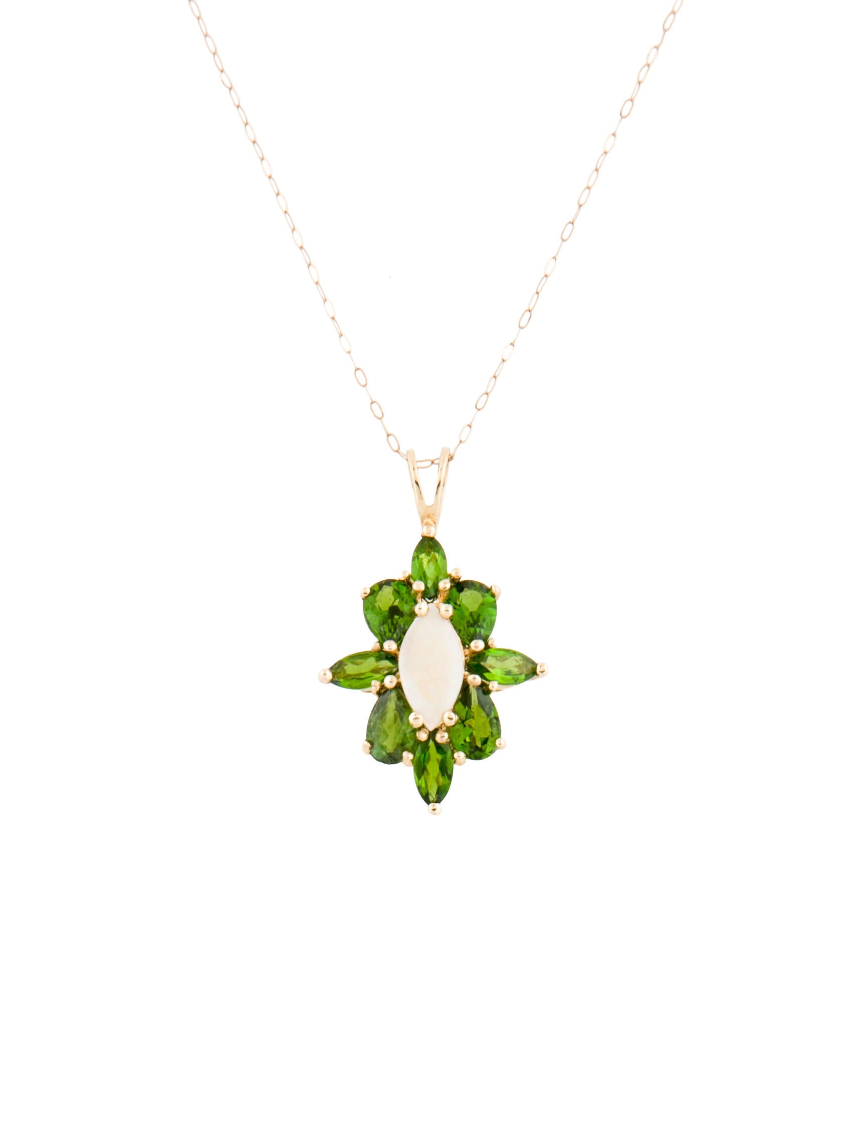 Necklace 14K Opal & Diopside Pendant