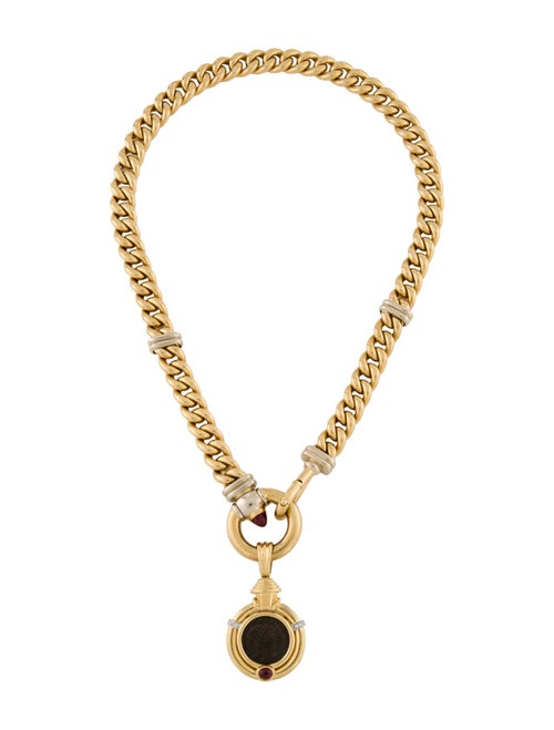 Necklace Signoretti 18K Tourmaline Curb Chain Necklace w/Unbranded 18K Ruby & Diamond Coin Pendant