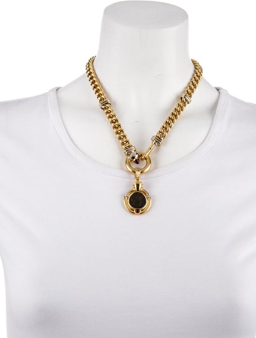 Necklace Signoretti 18K Tourmaline Curb Chain Necklace w/Unbranded 18K Ruby & Diamond Coin Pendant