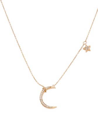 Necklace 14K Diamond Moon & Star Pendant Necklace