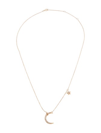 Necklace 14K Diamond Moon & Star Pendant Necklace