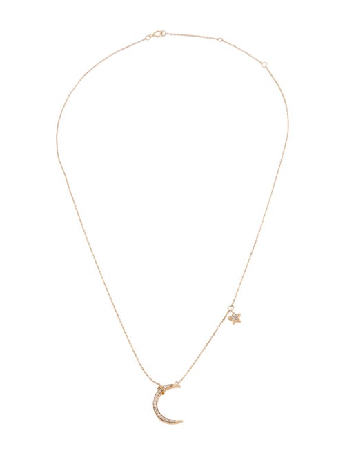Necklace 14K Diamond Moon & Star Pendant Necklace