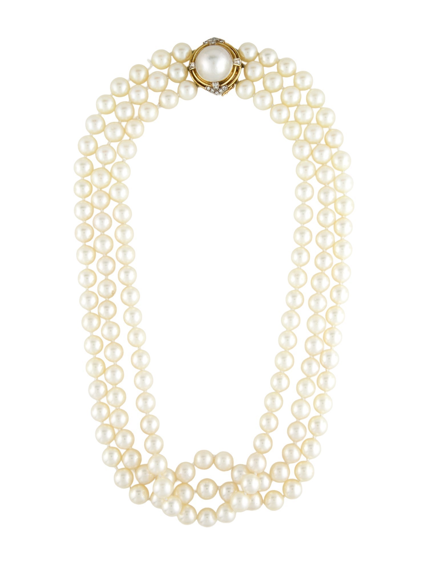 Necklace 18K Pearl & Diamond Multistrand Beaded Collar