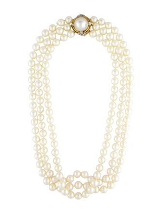 Necklace 18K Pearl & Diamond Multistrand Beaded Collar