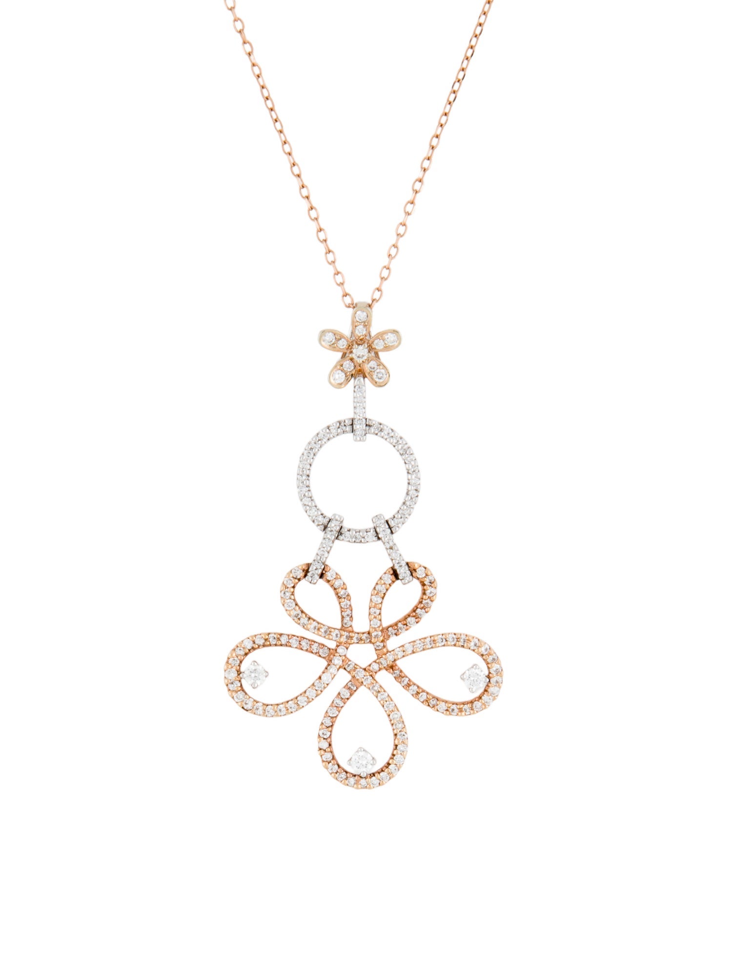 Necklace 18K 1.10ctw Diamond Flower Drop Pendant w/ 14K Chain
