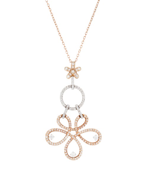 Necklace 18K 1.10ctw Diamond Flower Drop Pendant w/ 14K Chain