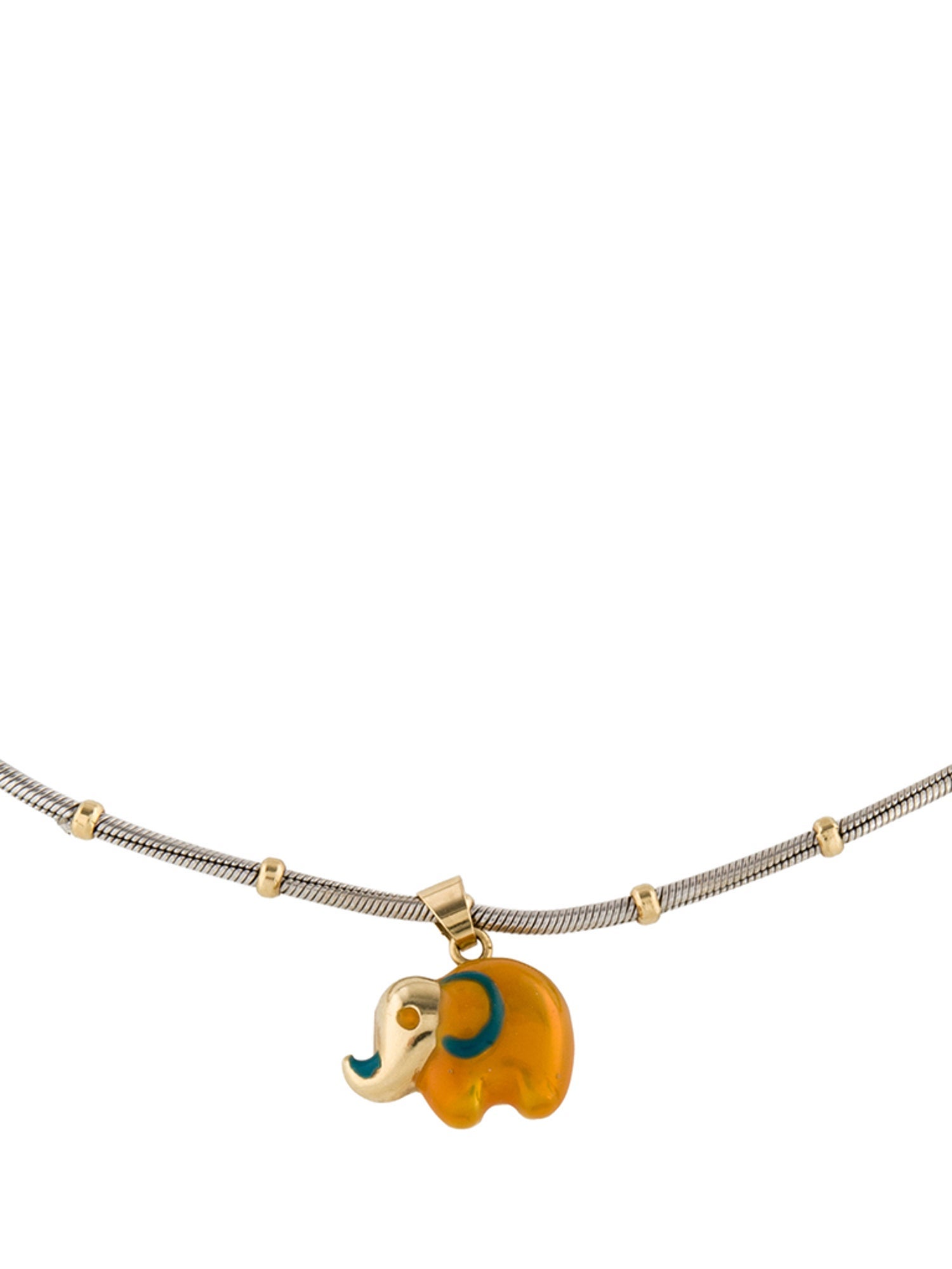 Necklace 14K Enamel Elephant Pendant Necklace
