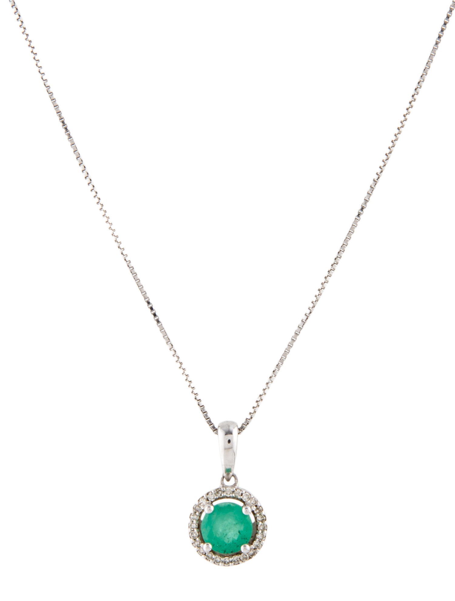 Necklace 10K Emerald & Diamond Pendant Necklace
