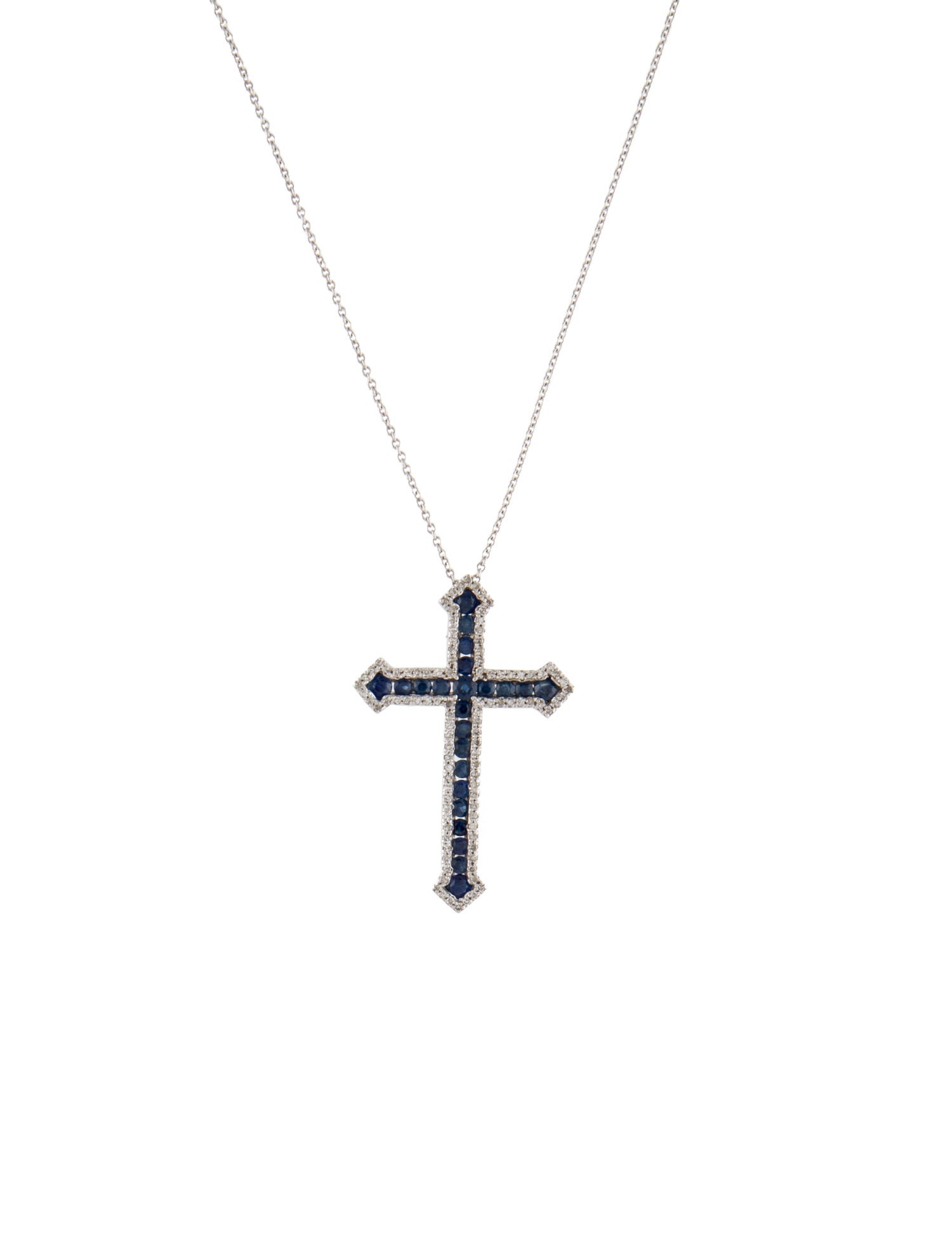 Necklace 14K 1.33ct Sapphire & Diamond Cross Pendant