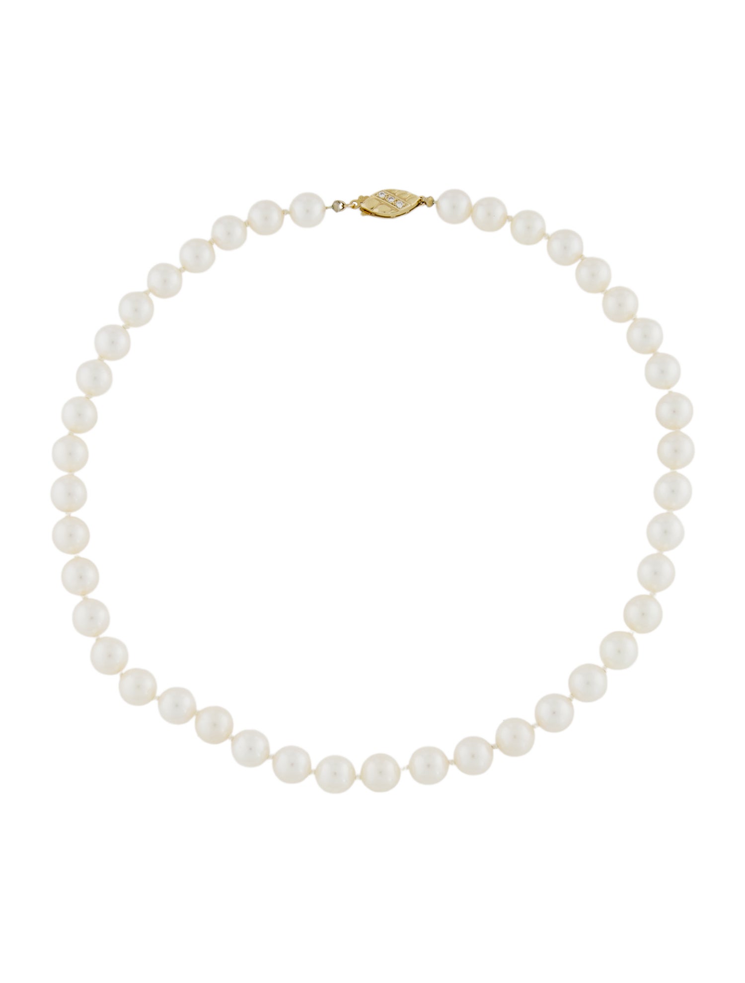 Necklace 14K Pearl Bead & Diamond Clasp Strand
