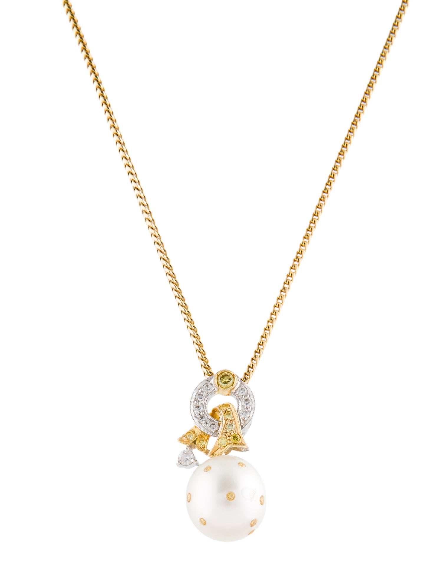 Necklace 14K Pearl, Sapphire & Diamond Pendant Necklace