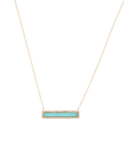 Necklace 14K Turquoise and Diamond Bar Pendant Necklace
