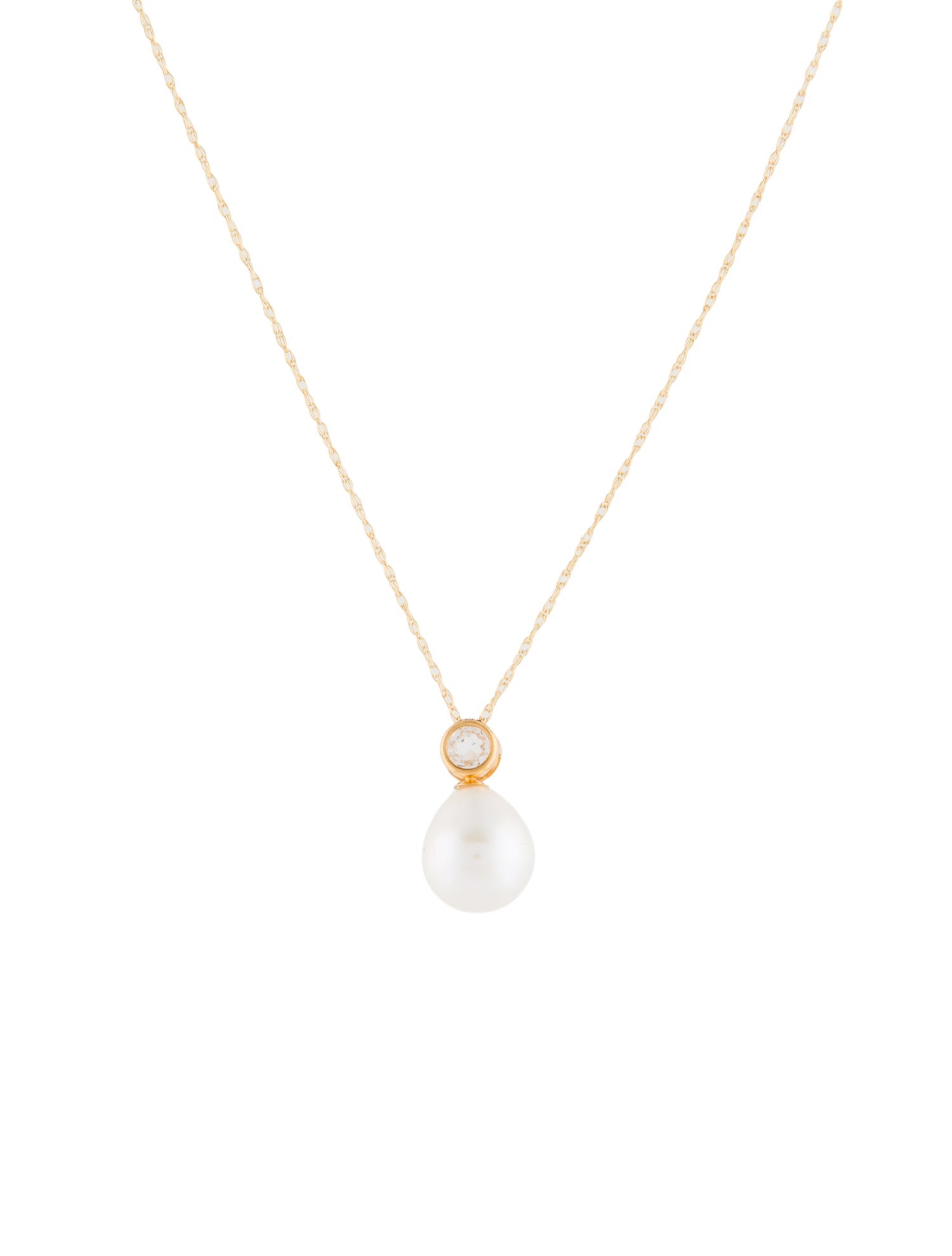 Necklace 14K Pearl & Topaz Pendant Necklace