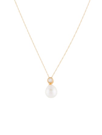 Necklace 14K Pearl & Topaz Pendant Necklace