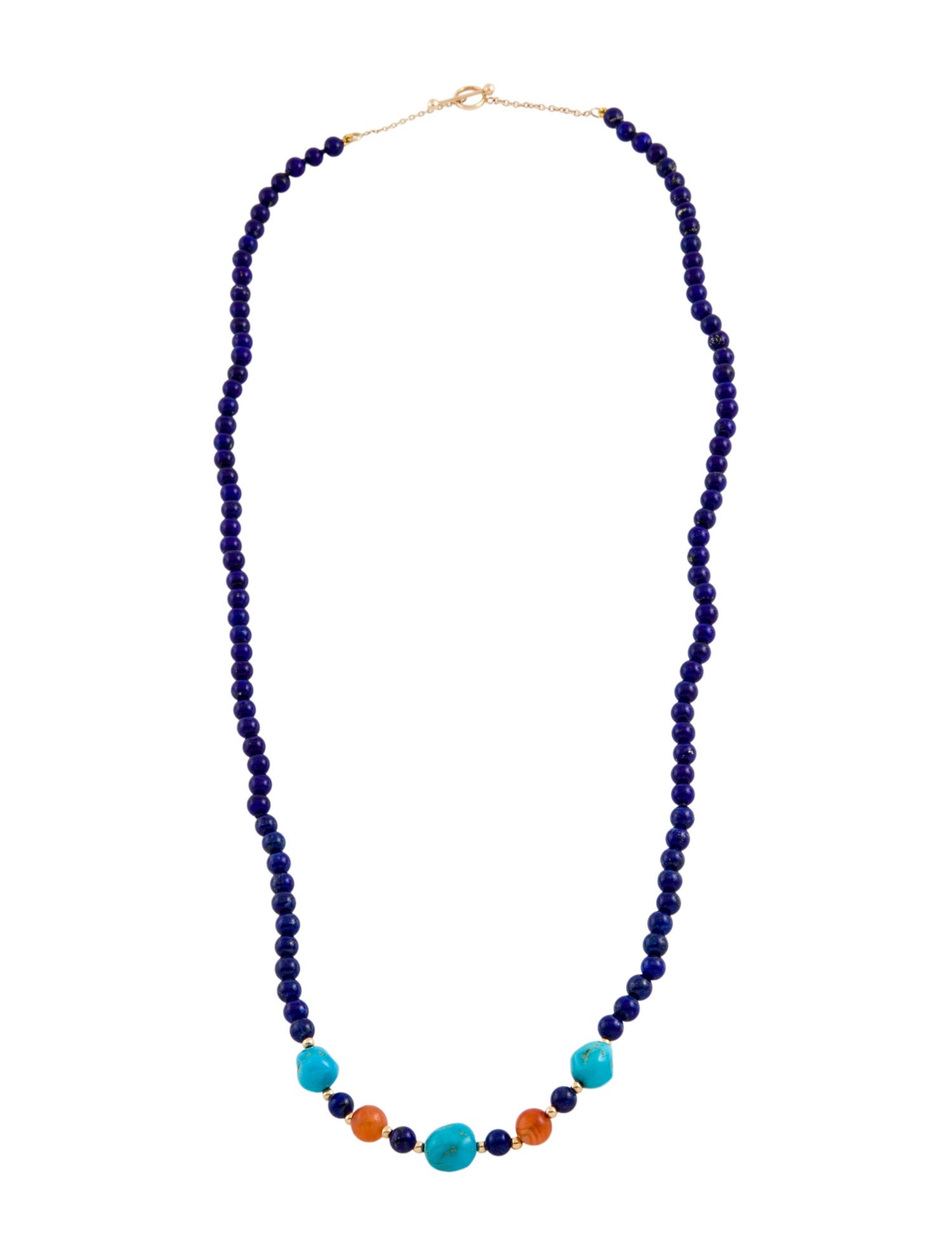 Necklace 14K Lapis Lazuli, Carnelian, & Turquoise Beaded