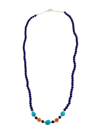 Necklace 14K Lapis Lazuli, Carnelian, & Turquoise Beaded Necklace