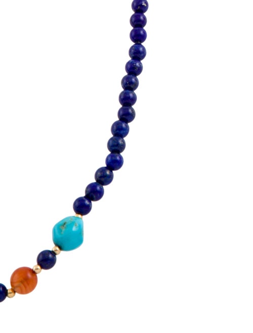 Necklace 14K Lapis Lazuli, Carnelian, & Turquoise Beaded Necklace