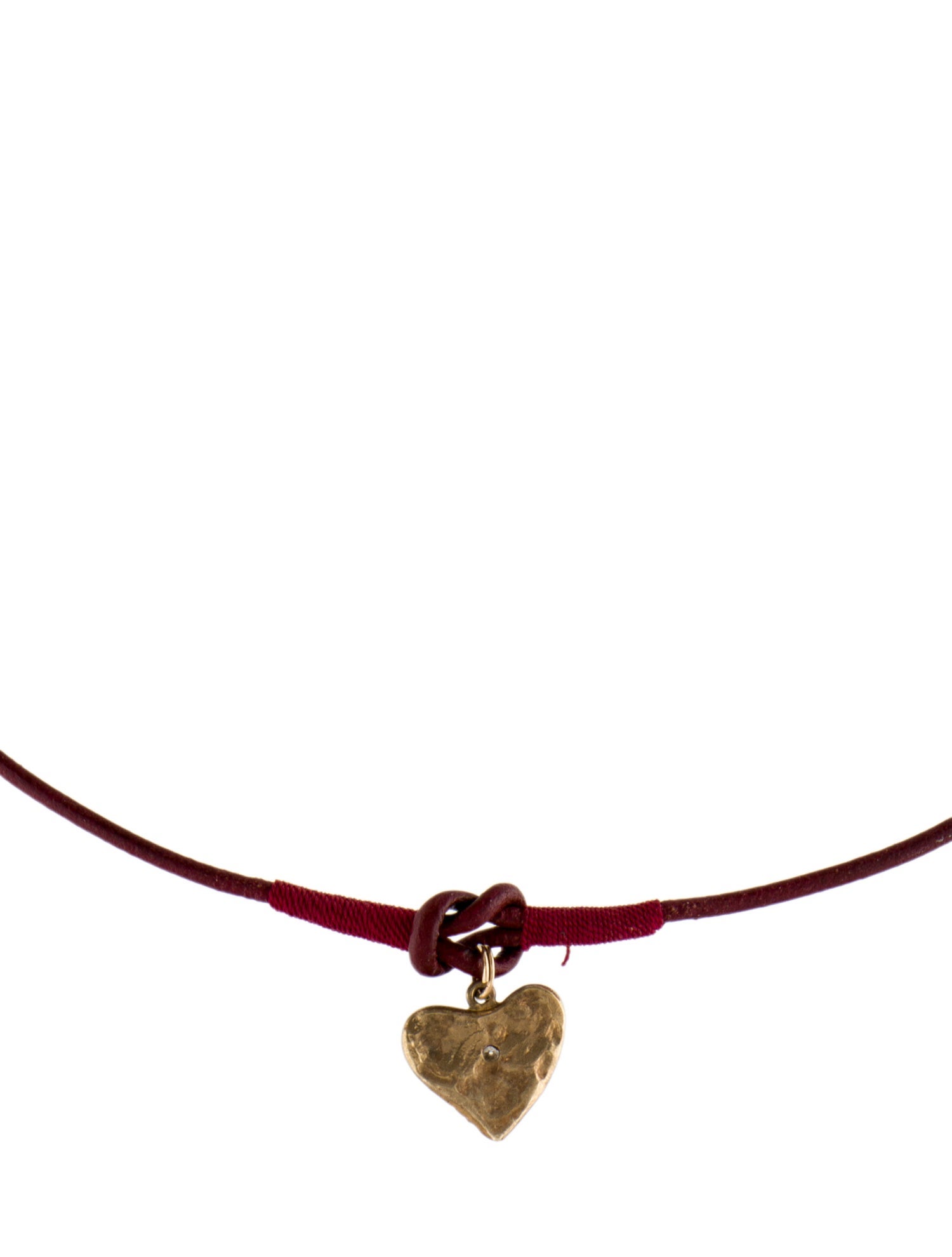 Necklace 14K Diamond Heart Pendant Leather Cord Choker