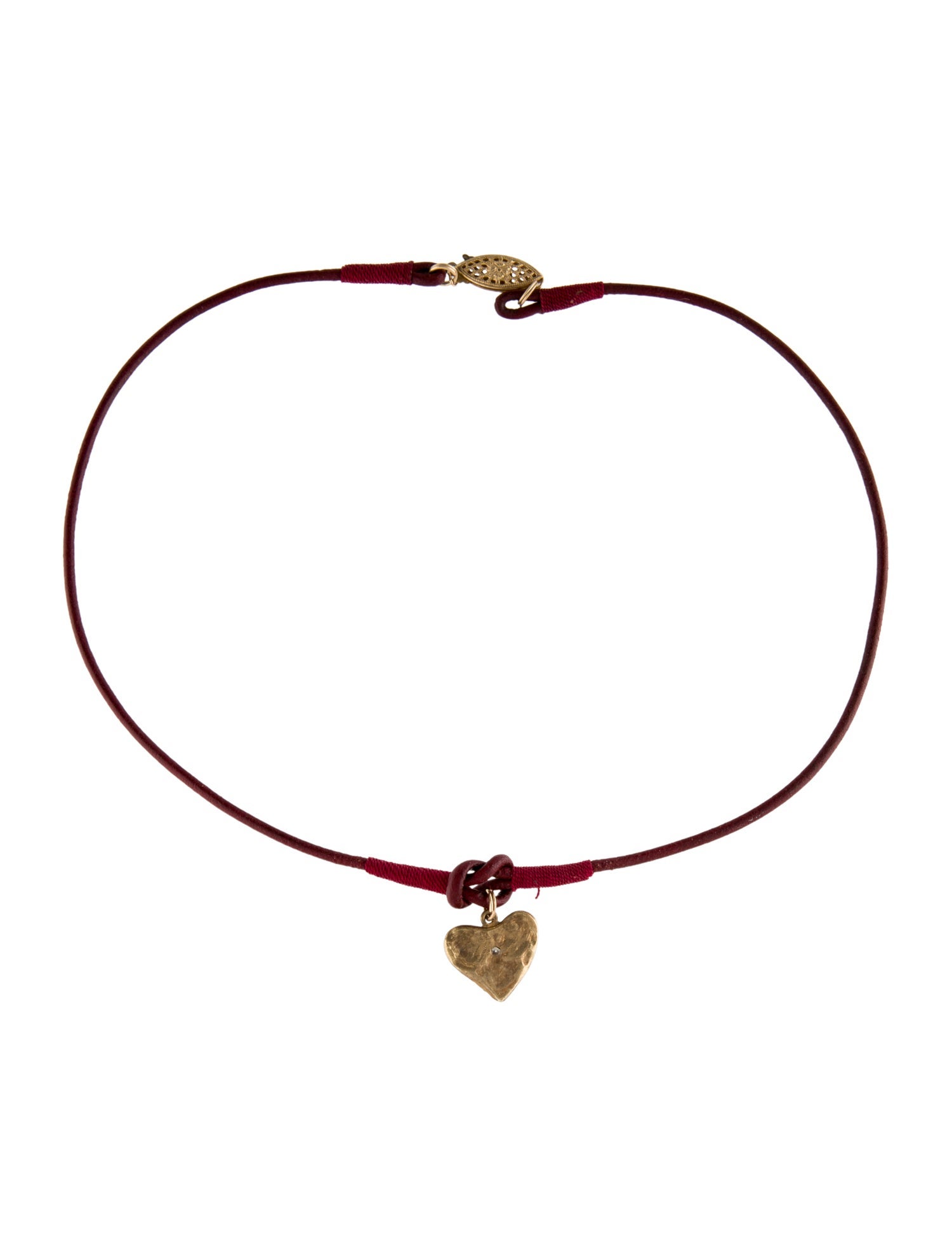 Necklace 14K Diamond Heart Pendant Leather Cord Choker