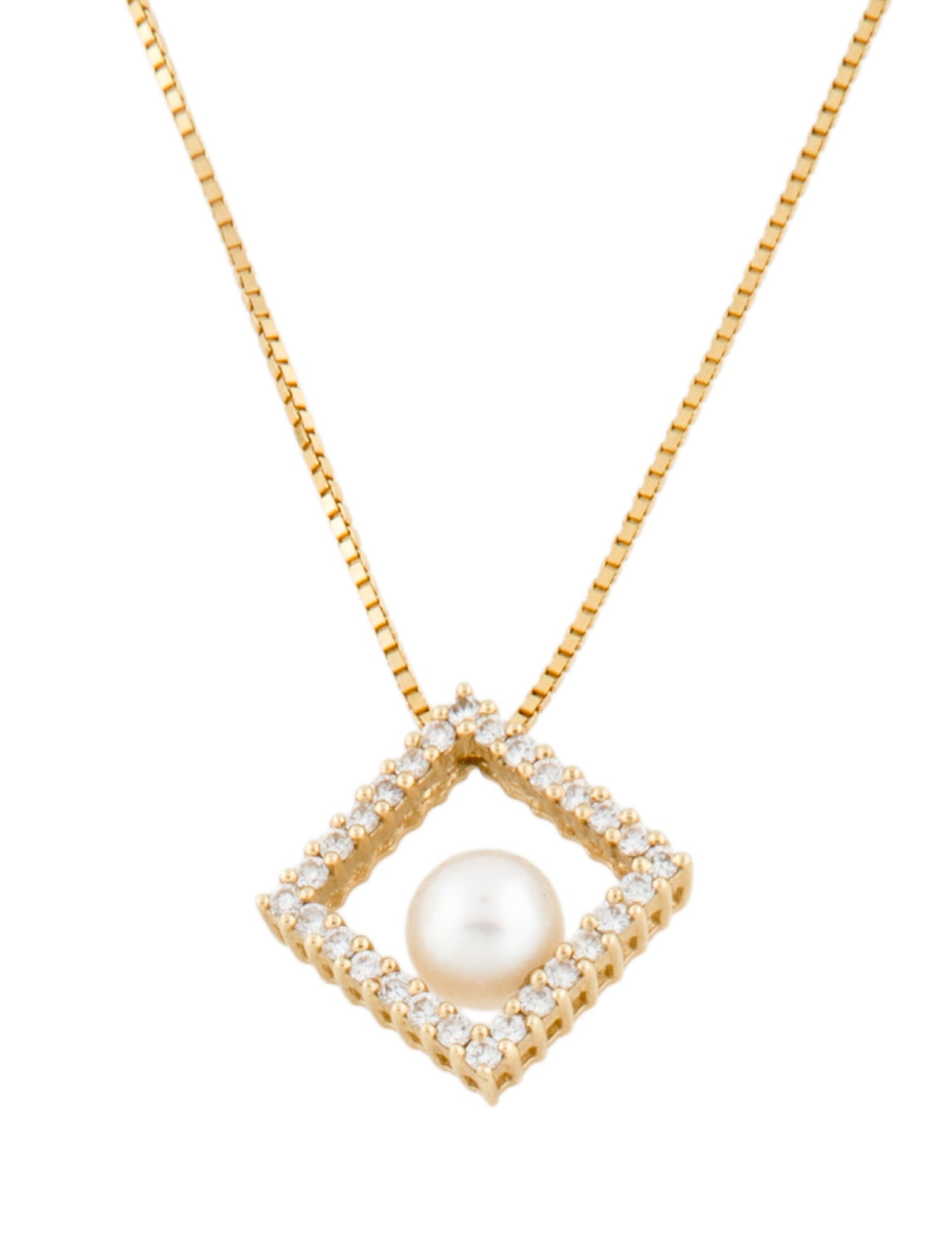 Necklace 14K Pearl & Diamond Open Pendant