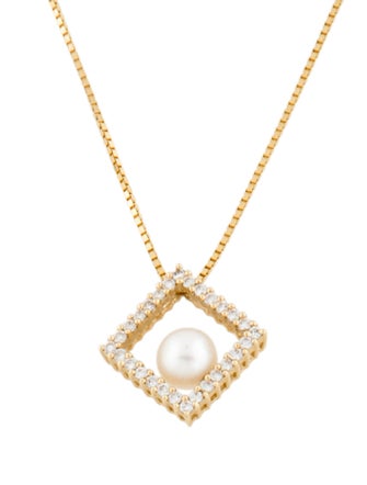 Necklace 14K Pearl & Diamond Open Pendant Necklace