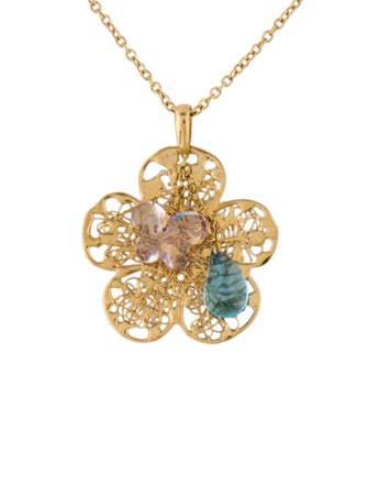Necklace 18K Amethyst & Topaz Butterfly Flower Openwork Pendant Necklace