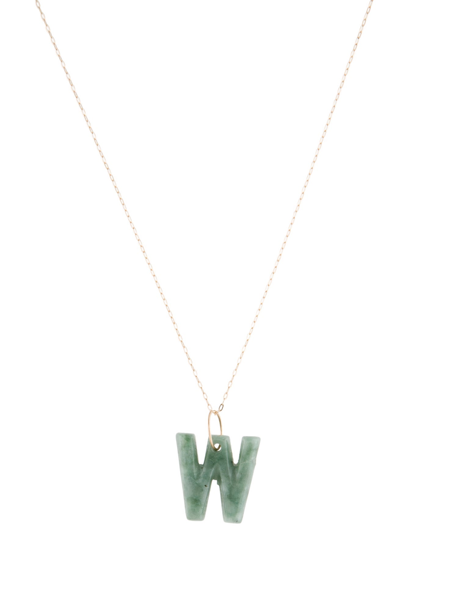 Necklace 14K Jadeite 'W' Initial Pendant Necklace