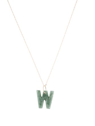 Necklace 14K Jadeite 'W' Initial Pendant Necklace