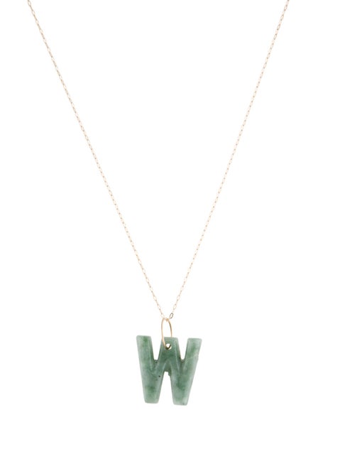 Necklace 14K Jadeite 'W' Initial Pendant Necklace
