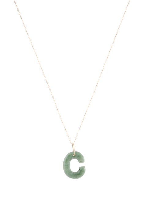 Necklace 14K Jadeite 'C' Initial Pendant Necklace