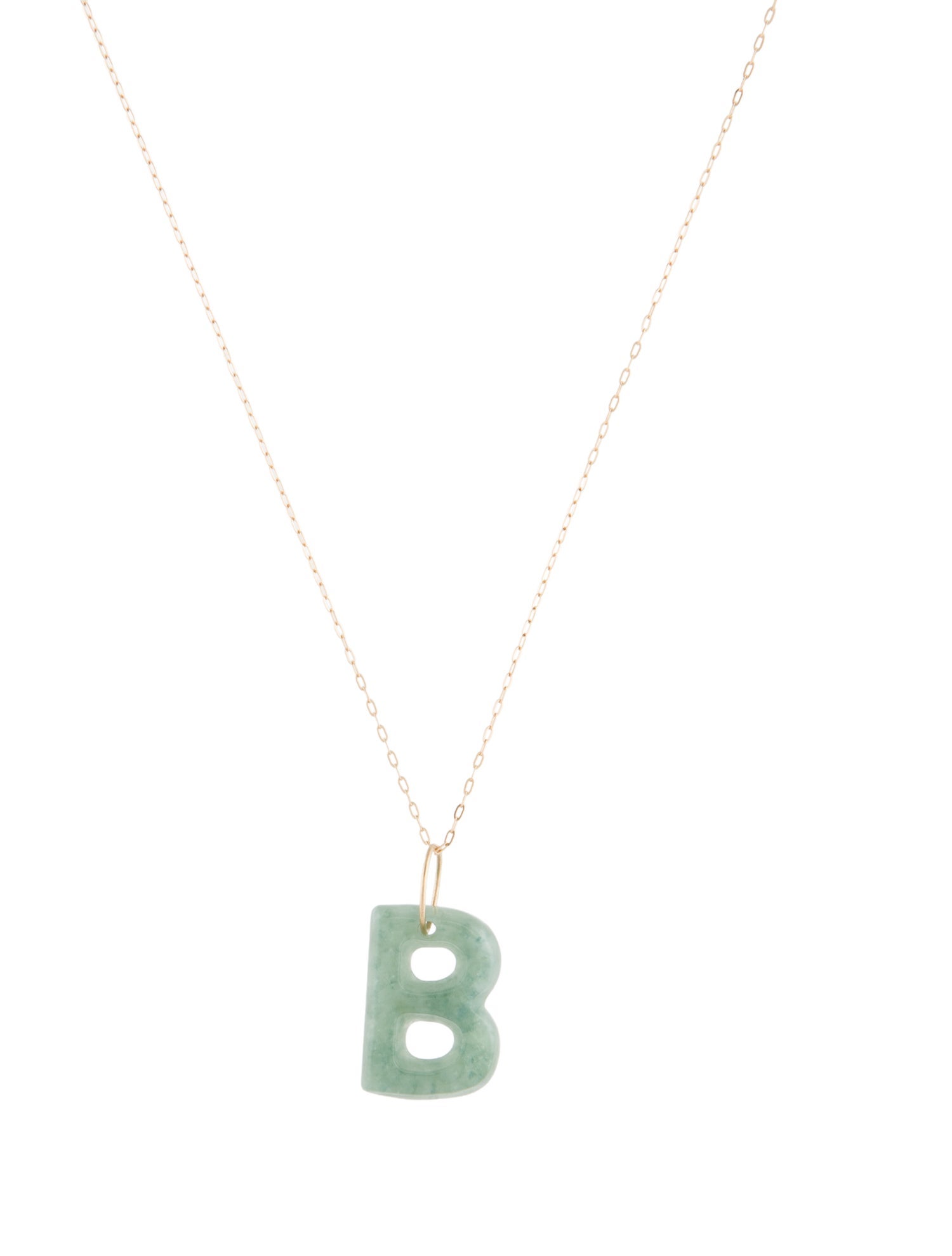 Necklace 14K Jadeite 'B' Initial Pendant Necklace