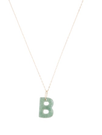 Necklace 14K Jadeite 'B' Initial Pendant Necklace