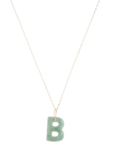Necklace 14K Jadeite 'B' Initial Pendant Necklace
