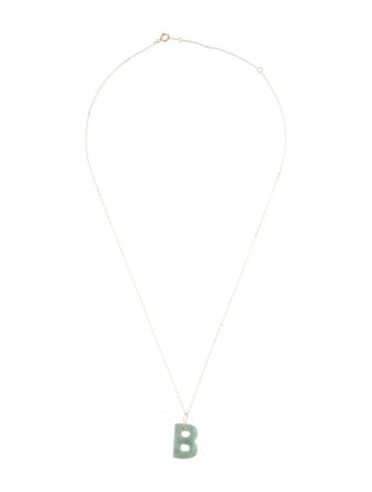 Necklace 14K Jadeite 'B' Initial Pendant Necklace