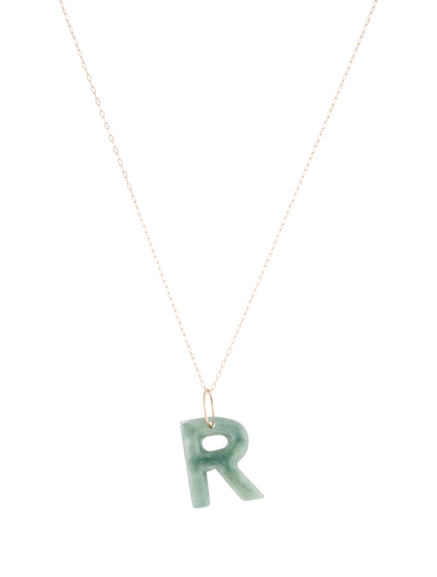 Necklace 14K Jadeite 'R' Initial Pendant Necklace