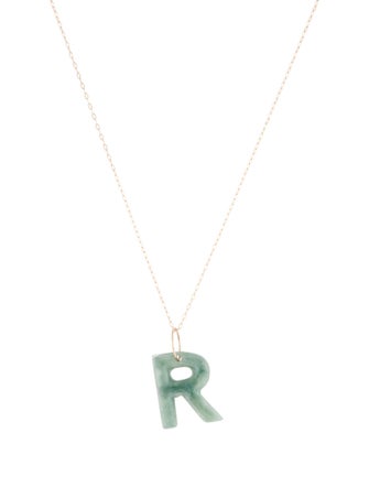 Necklace 14K Jadeite 'R' Initial Pendant Necklace