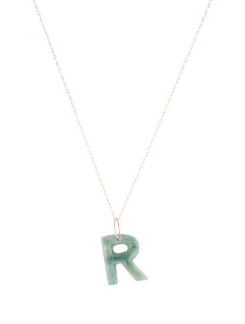 Necklace 14K Jadeite 'R' Initial Pendant Necklace