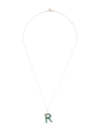 Necklace 14K Jadeite 'R' Initial Pendant Necklace