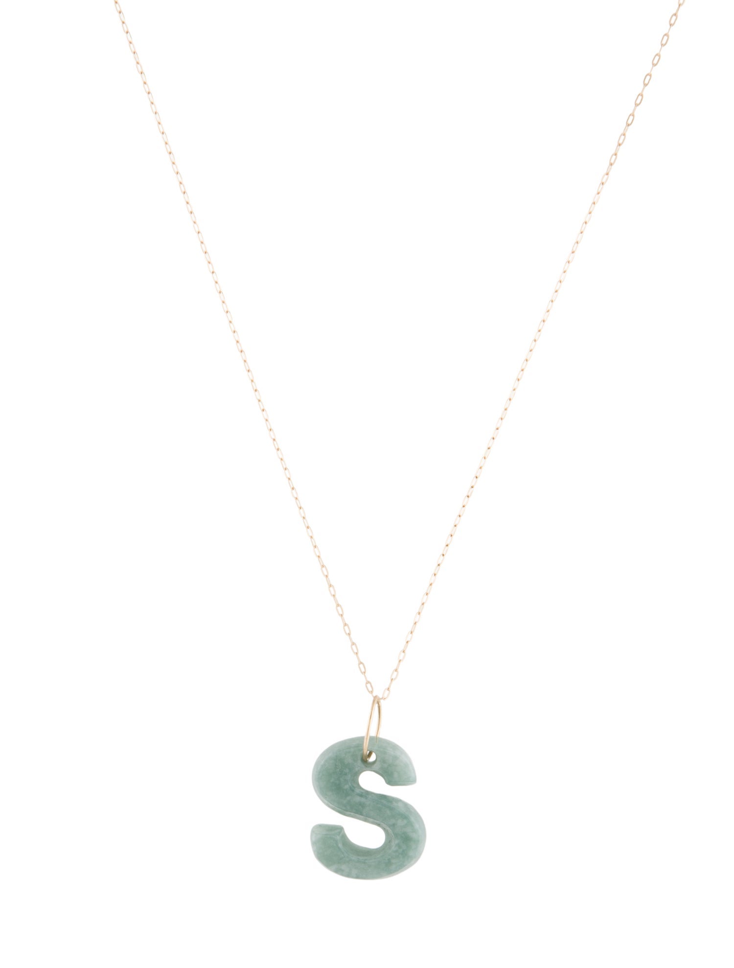Necklace 14K Jadeite 'S' Initial Pendant Necklace