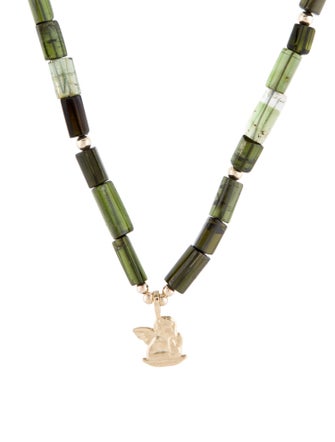 Necklace 14K Tourmaline Beaded Guardian Angel Pendant Necklace
